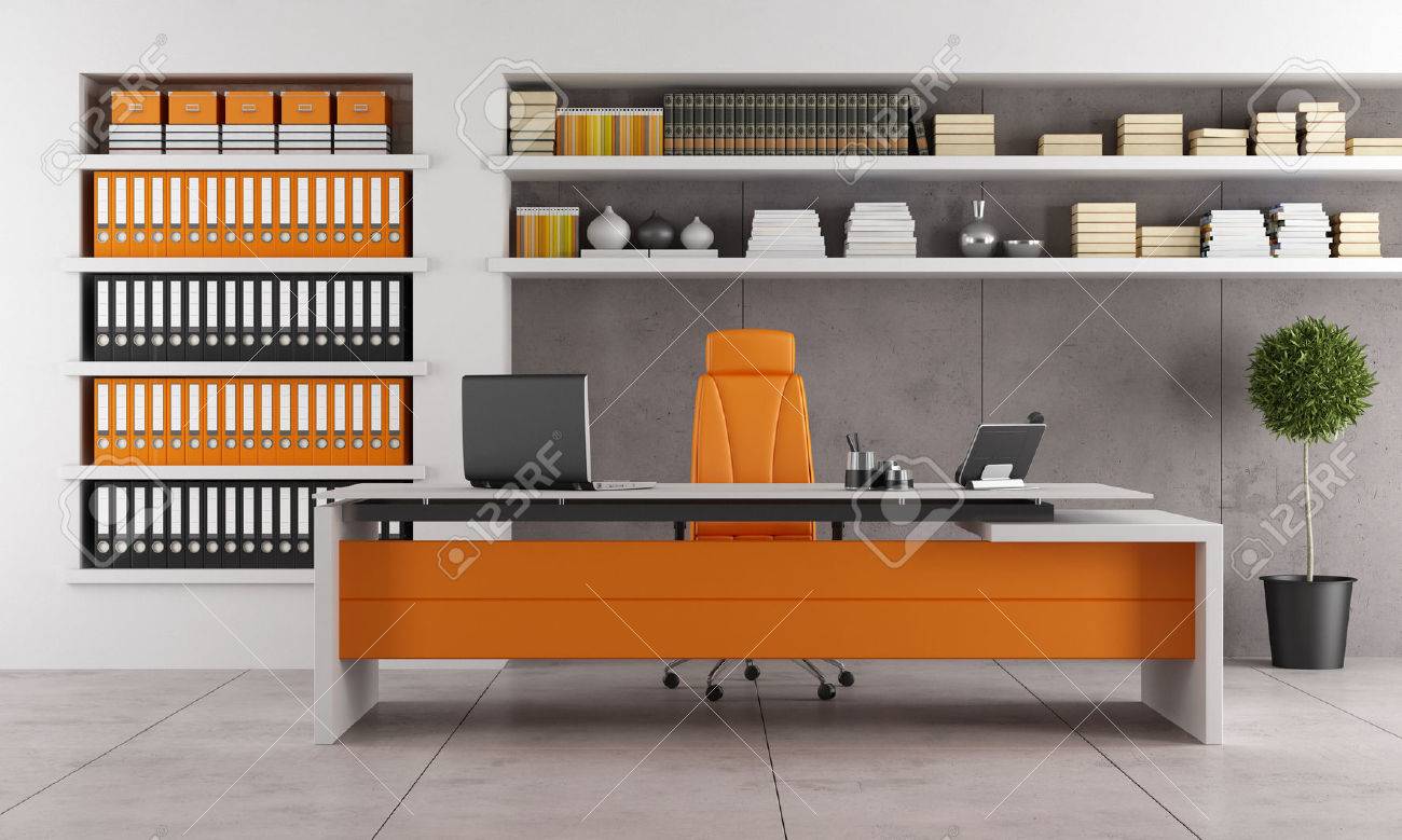 32378615 Contemporary Office With Orange Executive Desk