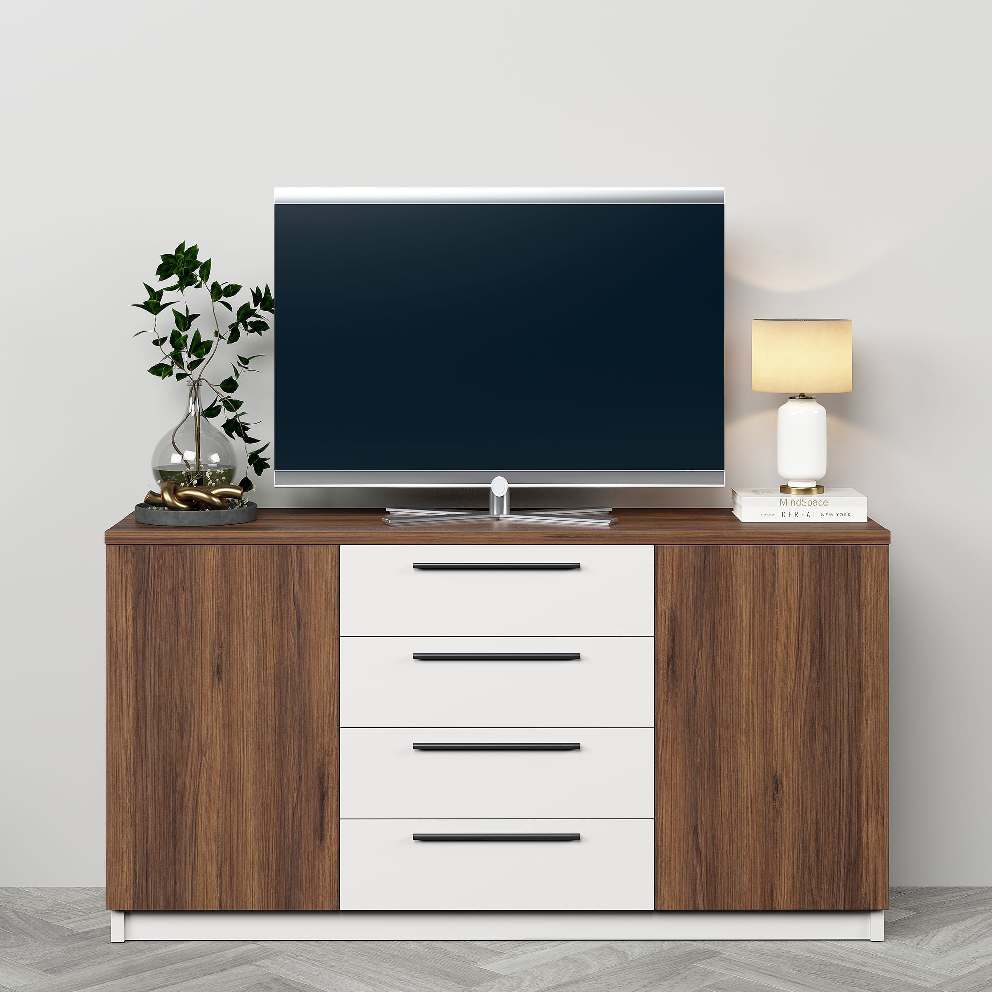 Comoda TV SERENA, 150x42, H79, 2U4S, Nuc Warmia, Alb