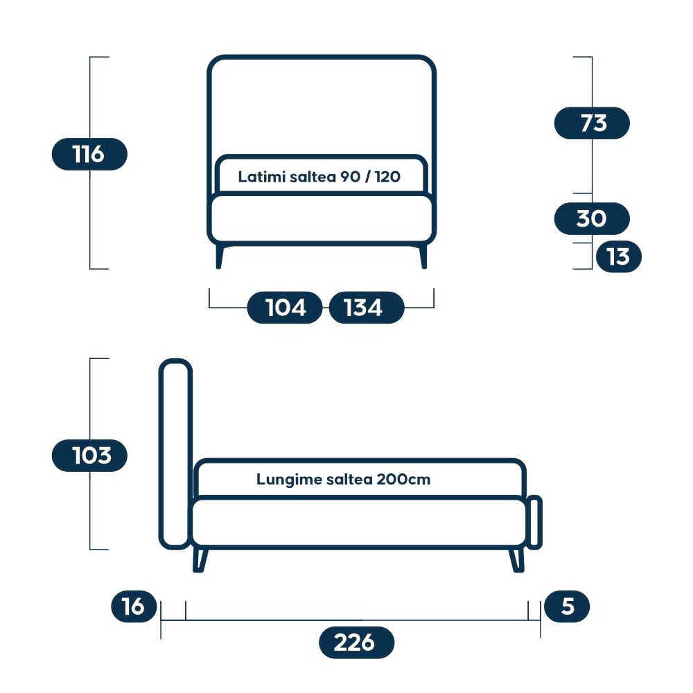 Pat tapitat de o persoana GEORGIA Pro, 90x200, H116, somiera, Stofa Gri V88 - 2