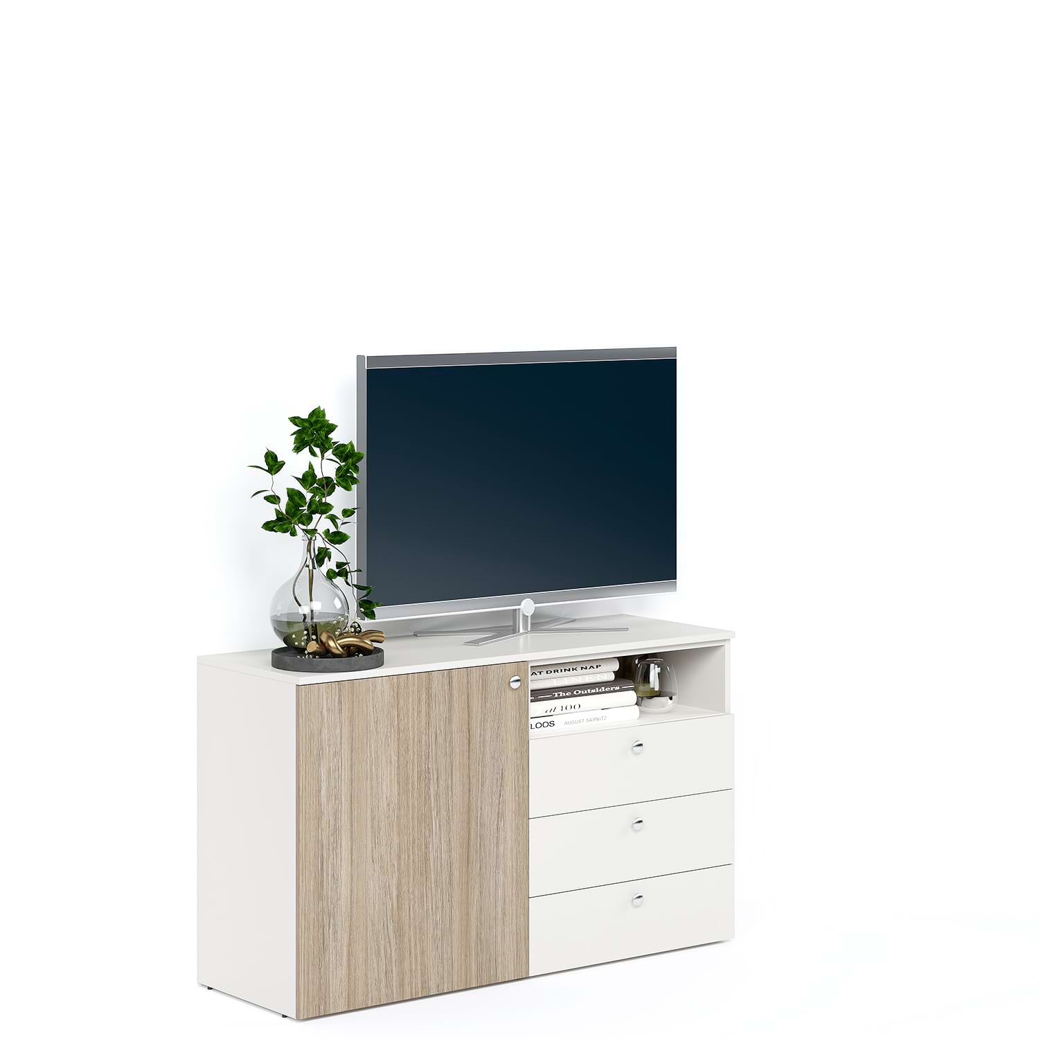 Comoda ARONA 120, A42, H74, 1U3S, Alb Portelan, Oak