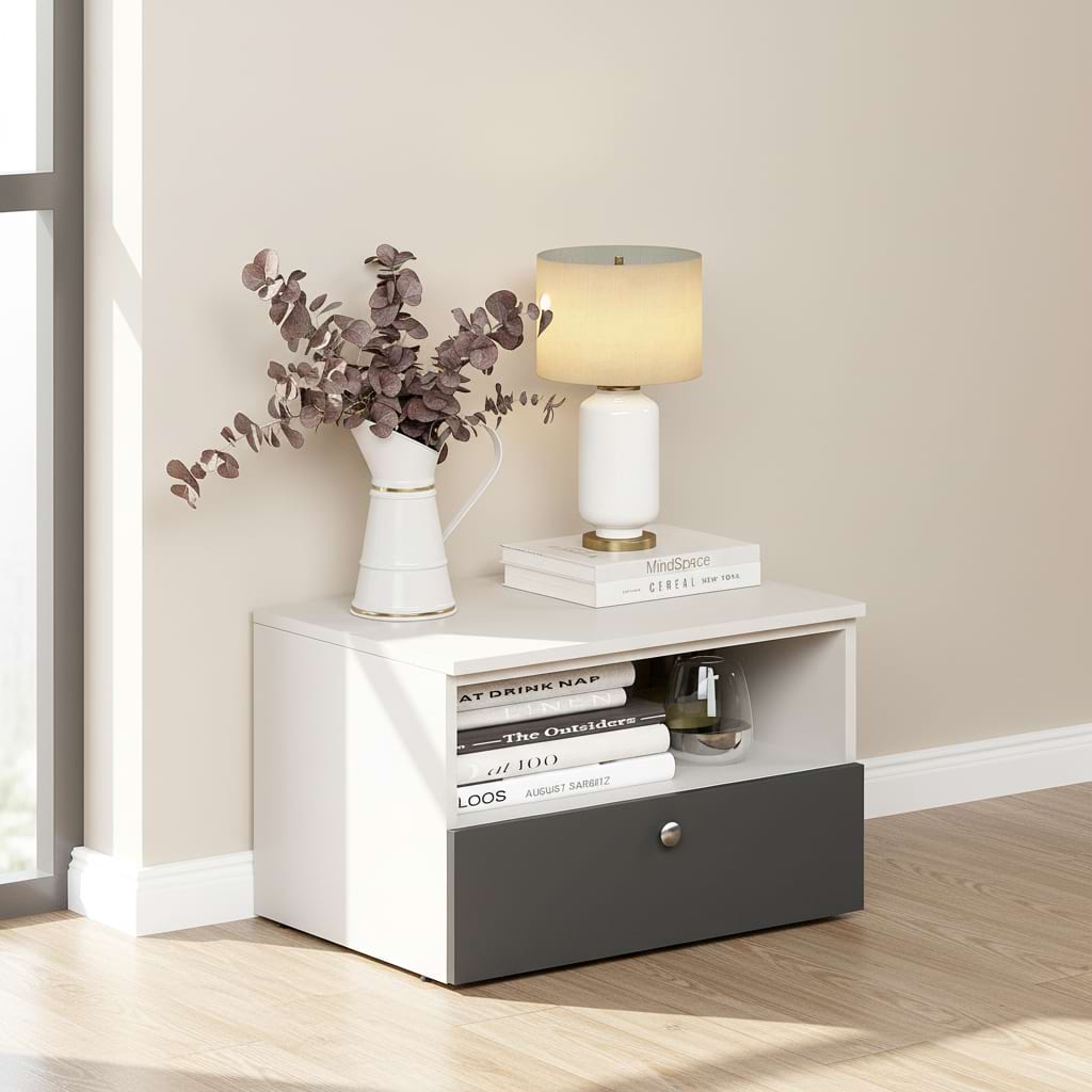 Noptiera ARONA 60, 1 sertar, Alb Portelan, Antracit