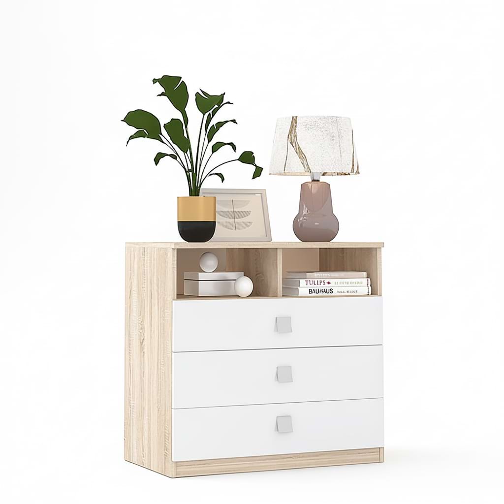 Comoda LINEA 3 sertare, Sonoma, Alb