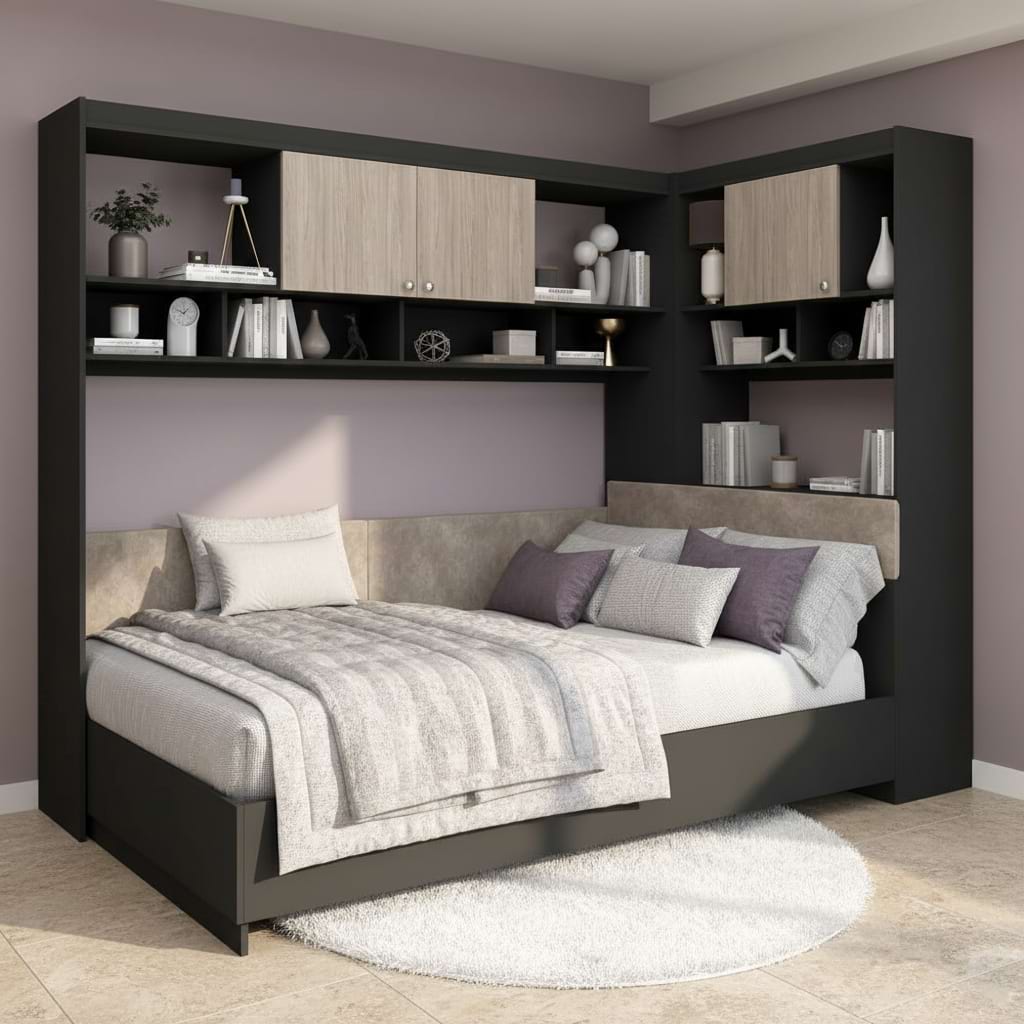 Oferta Dormitor colt ALESSIO 1, Antracit, Oak cu saltea inclusa