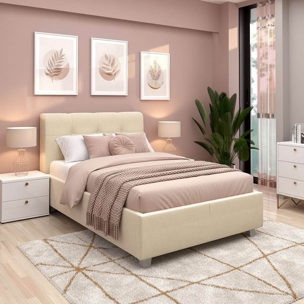 Pat tapitat copii ARISA, 90x200, suport saltea, catifea Bej