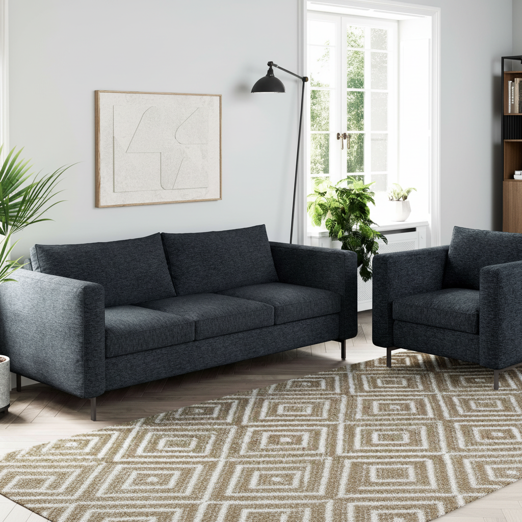 Set canapea 3 locuri cu fotoliu MATERA, Stofa Albastru V76