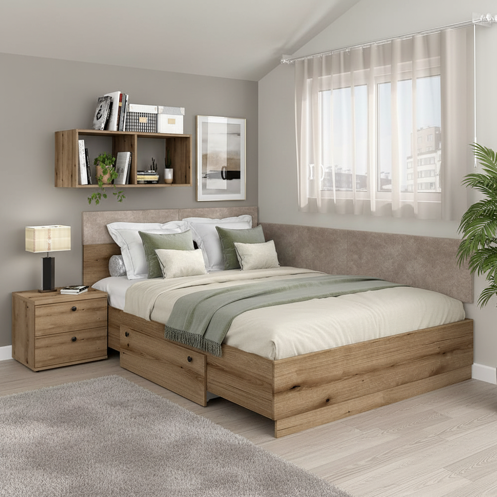 Pat colt AMBRO, 140x200, sertar lateral, Stejar