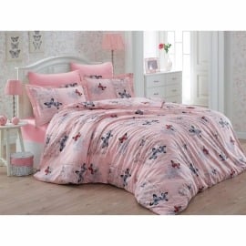 Lenjerie de pat dubla Papillon Bedora, 240 x 240 cm, 6 piese, 100% bumbac, roz de la Tamos