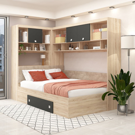 Dormitor colt ALESSIO, configuratia ALE1, Sonoma, Antracit, piele texturata Bej