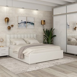 Dormitor alb MATERA, configuratia MAT4, Oak, Alb Gloss, piele eco Alba