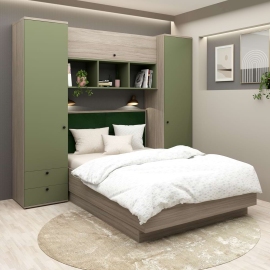 Dormitor RIALTO 1, pat incadrat, Oak, Pesto, Catifea Verde
