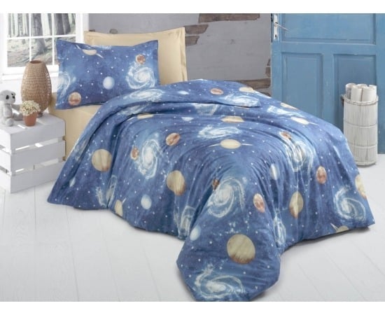 Lenjerie de pat pentru doua persoane, Galaxie Bedora, 100%  bumbac, 6 piese