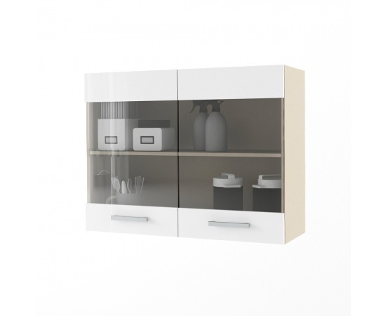 Dulap superior 2 usi cu vitrina STYLE 90, Vizon, MDF Alb Gloss