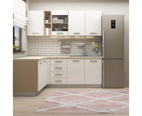 Mobila bucatarie pe colt STYLE 200x160, Vizon, MDF Alb Gloss