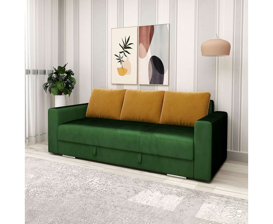 Canapea extensibila MAGIS, Catifea Verde, perne Galben Mustar