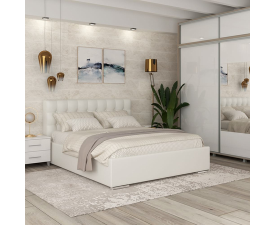 Dormitor alb MATERA, configuratia MAT4, Oak, Alb Gloss, piele eco Alba