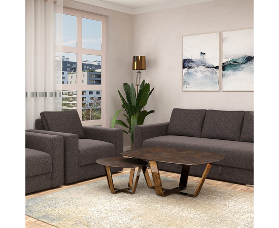 Set canapea extensibila cu 2 fotolii MAGIS, stofa Neagra