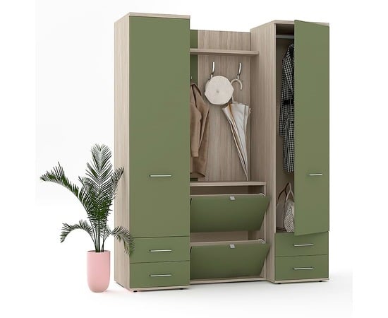 Mobilier hol RIVA cu pantofar dublu, configuratia RIVA1, oak, pesto, compartimentare