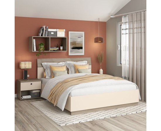 Pat matrimonial AMBRO, cu suport saltea fix, Vizon, Oak