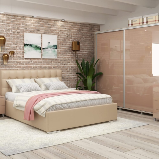Dormitor MATERA, configuratia MAT3, Oak, Cappuccino Gloss, piele eco Cappuccino