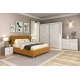 Dormitor MONTELLO 1, Oak, Alb Gloss, pat tapitat catifea Galben Mustar - 1