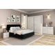 Dormitor MONTELLO 1, Oak, Alb Gloss, pat tapitat catifea Negru - 1