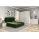 Dormitor MONTELLO 1, Oak, Alb Gloss, pat tapitat catifea Verde, suport saltea