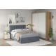 Dormitor GEORGIA 1, Stejar, Alb Gloss, Stofa Albastru deschis V73 - 1