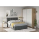 Dormitor GEORGIA 1, Stejar, Alb Gloss, Catifea Gri - 1