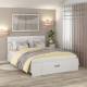 Pat AMBRO, 140x200, sertar frontal, Alb cu saltea inclusa
