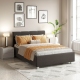 Oferta Pat tapitat ARISA, 140x200, suport saltea, stofa Gri Inchis cu saltea inclusa