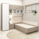 Oferta Dormitor copii pe colt RIALTO 2, Oak, Alb, Catifea Bej cu saltea inclusa - 1