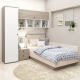Oferta Dormitor copii pe colt RIALTO 2, Oak, Alb, Catifea Bej cu saltea inclusa - 2