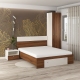 Oferta Dormitor ARONA 1, pat matrimonial cu sertar frontal, Alb Portelan, Nuc Warmia cu saltea inclusa